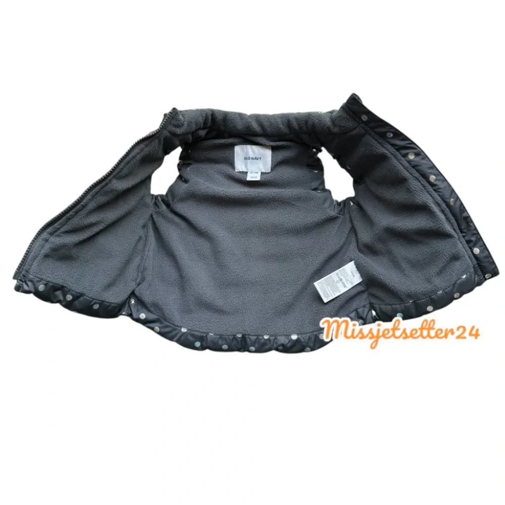 Old Navy Infant Puffer Vest 18-24 months Charcoal Gray Silver Shiny Polka Dots